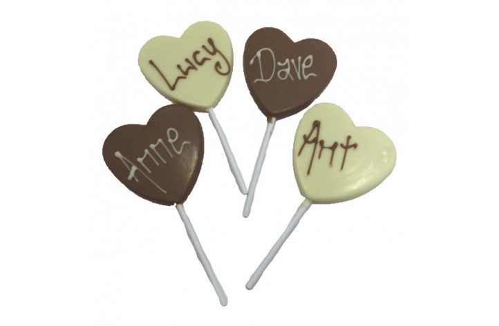 Real Belgian Chocolate Heart Shaped Lollipops with Wording
